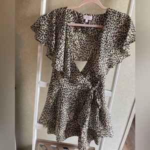 Pink Lily Boutique Open-back Leopard Print Romper